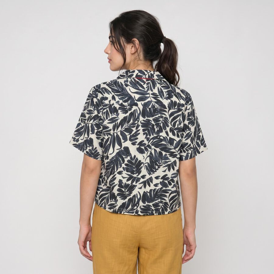 Women's Grey Floral Camp Collar Shirt, Dark Grey, large