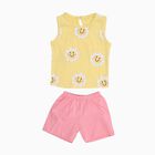 Infant Girl Bright Yellow Cotton Sleeveless Floral Top and Soft Pink Shorts Set, Light Pink, small