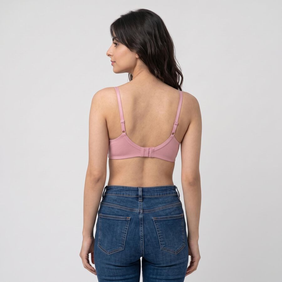 Women's Pink Cotton Blend V-Neck T-Shirt Bra, हल्का गुलाबी, large