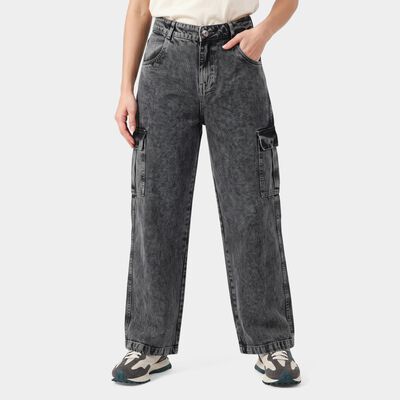 Women's Dark Grey Straight Fit Cotton Jeans