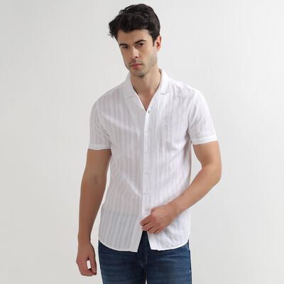 Men's White Cotton Regular Collar Casual Shirt