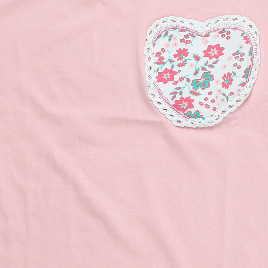 Girls Pink Cotton Round Neck Graphic Print T-Shirt, Pink, large