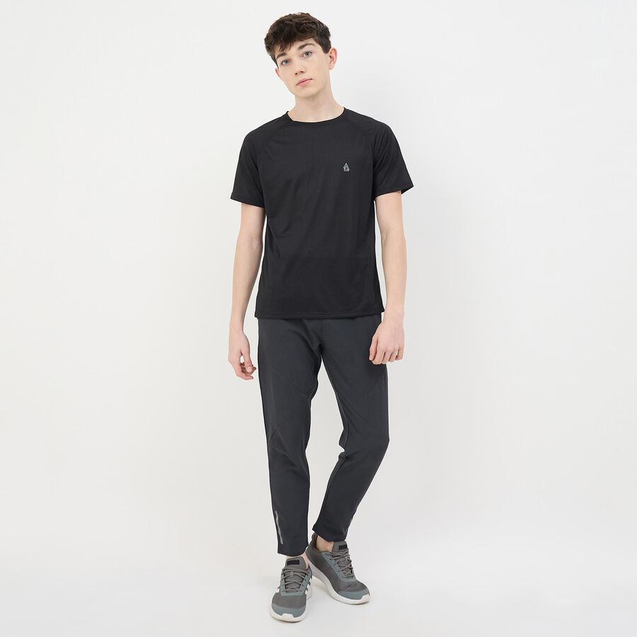 Men's Jet Black Crew Neck Athleisure T-Shirt, काला, large