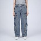 Women's Light Blue Wide Leg Washed Jeans, हल्का नीला, small