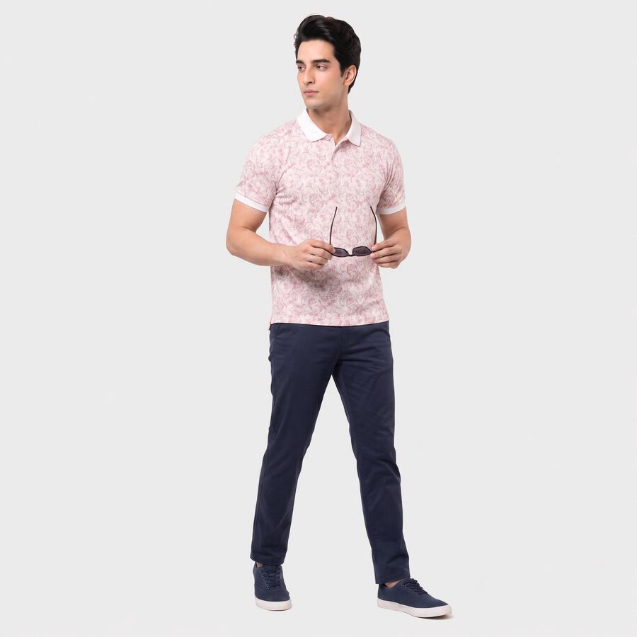 Men's Rust Cotton Polo Neck Floral Printed T-Shirt, Rust, large