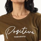 Women's Olive Round Neck Graphic T-Shirt, Olive, small