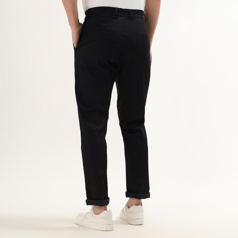Men's Cross Pocket Slim Fit Casual Trousers, काला, large image number null