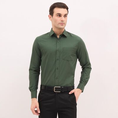 Men's Dark Green Regular Collar Formal Shirt