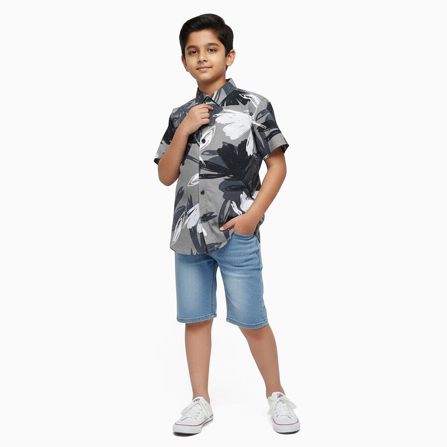 Boys Light Grey Cotton Half Sleeve Classic Casual Shirt, Light Grey, large image number null