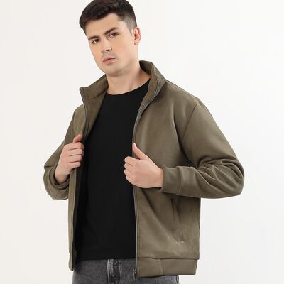 Men's Muted Olive High Neck Casual Jacket