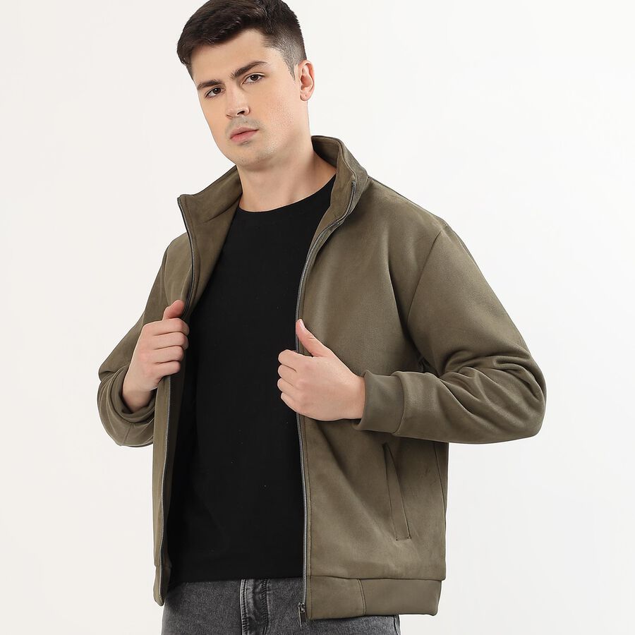 Men's Muted Olive High Neck Casual Jacket, ओलिव, large image number null