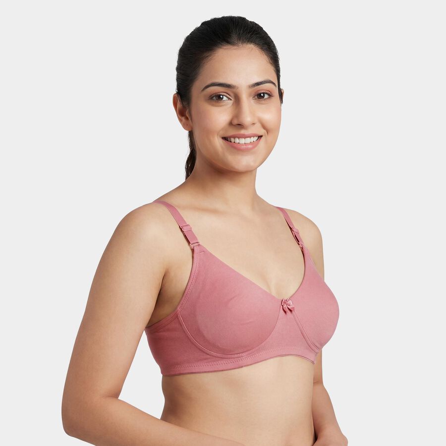 Women's Pink Cotton Blend V-Neck Non-Padded Wireless Bra, Light Pink, large