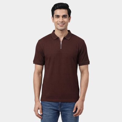 Men's Rust Polo Neck Casual Half Sleeve T-Shirt