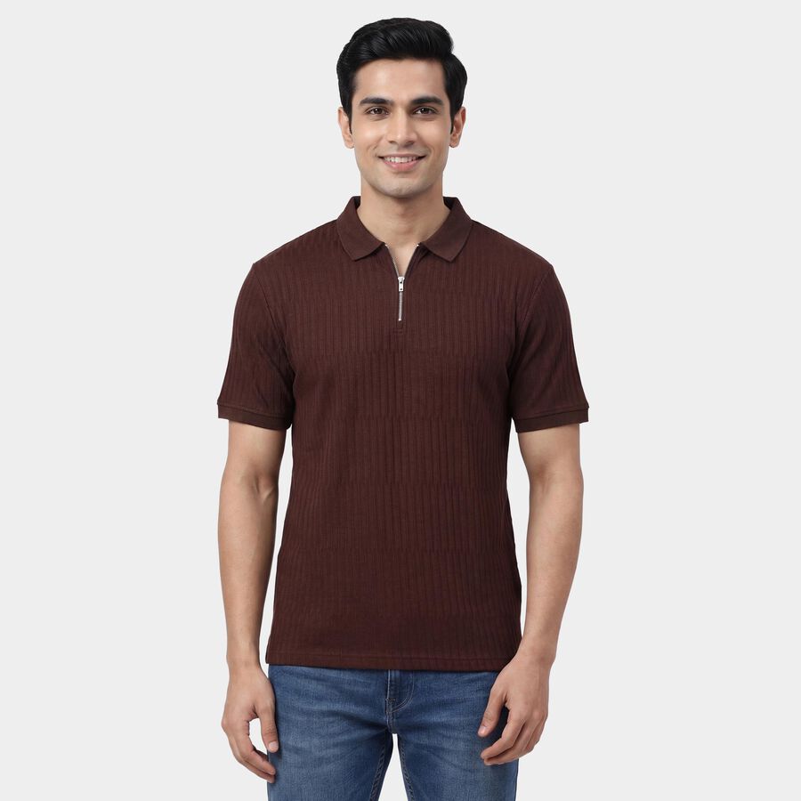 Men's Rust Polo Neck Casual Half Sleeve T-Shirt, Rust, large