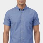 Men's Navy Blue Classic Collar Printed Casual Shirt, मध्यम नीला, small