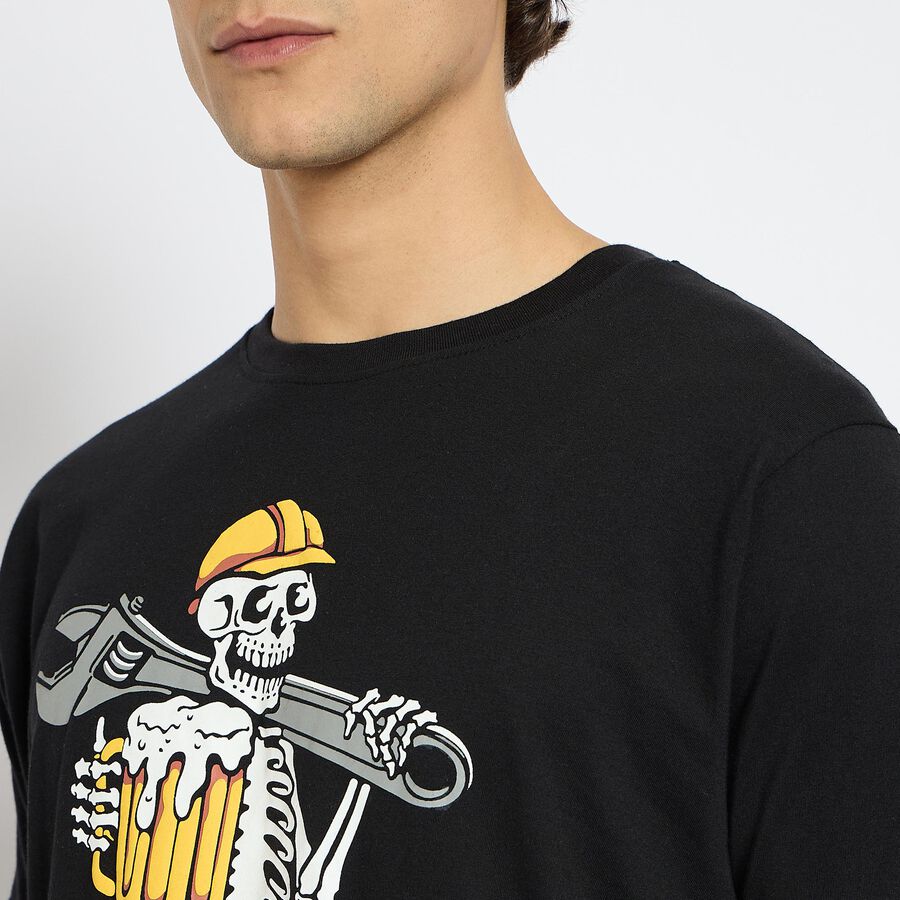 Men's 100% Cotton Round Neck Half Sleeves T-Shirt , Black, large