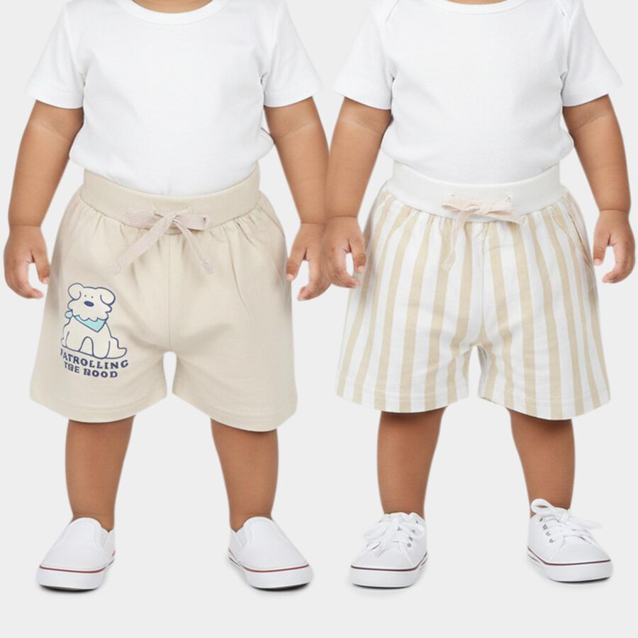 Infants Beige Cotton Half Pant, Beige, large