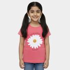 Girls' Bright Coral Pink Cotton Blend Round Neck Casual T-Shirt, मूँगा (कोरल), small