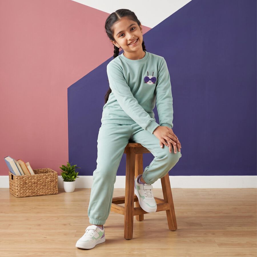 Girls Mint Green Round Neck Lounge Set Hipster Set, हल्का हरा, large