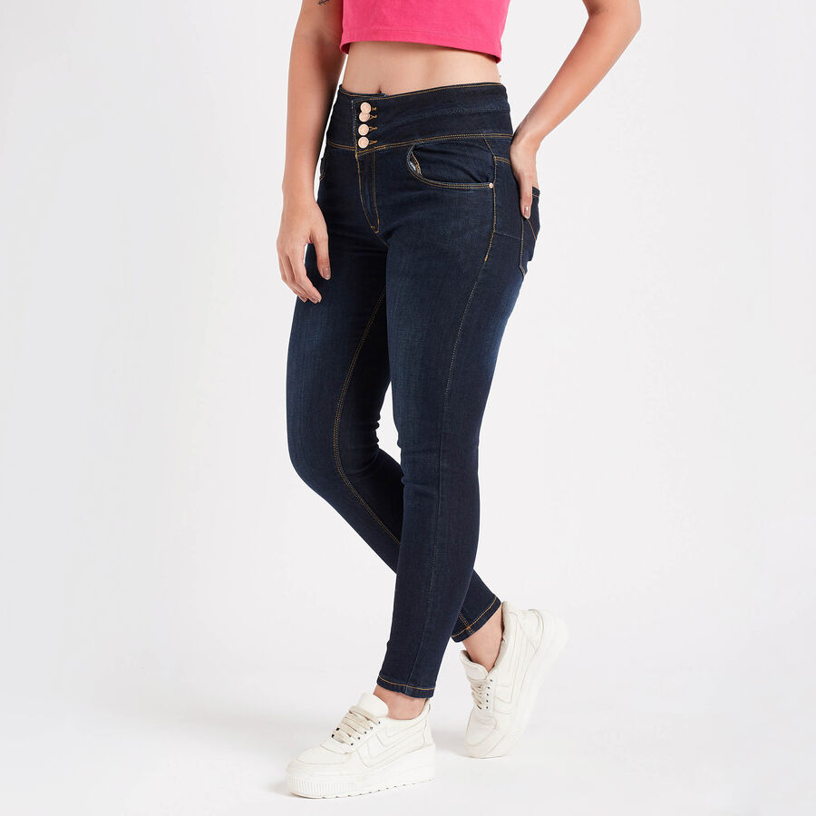 Basic Wash High Rise Jeans, Dark Blue, large image number null