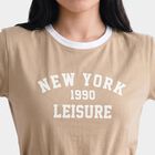 Women Beige Round Neck Regular T-Shirt, Beige, small