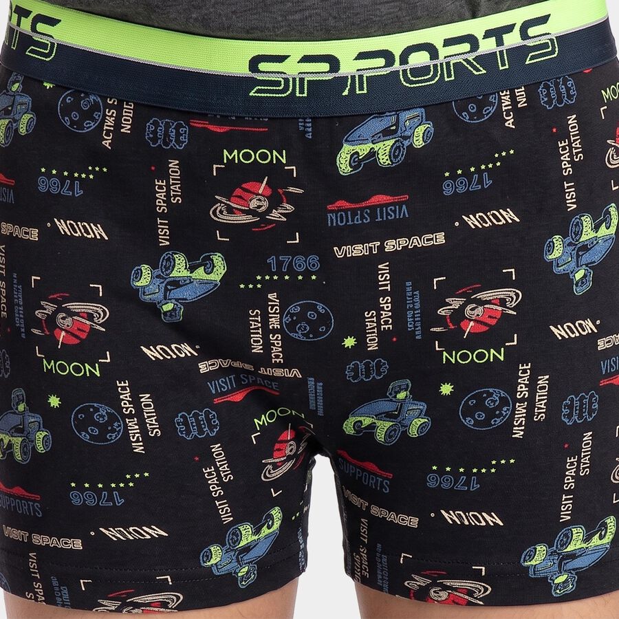 Boys' Navy Blue Regular Fit Printed Trunks, नेवी ब्लू, large