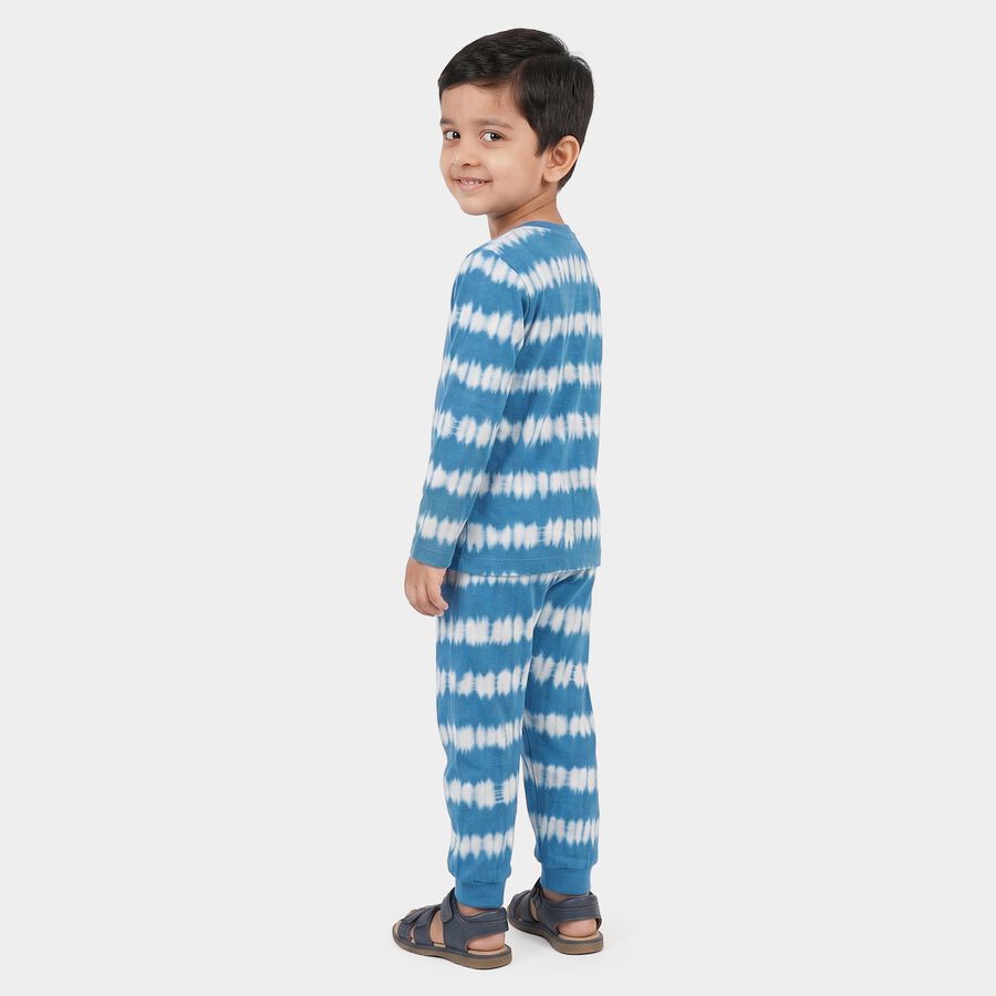 Boys' Blue Cotton Round Neck Tie-Dye Print Baba Suit, Light Blue, large