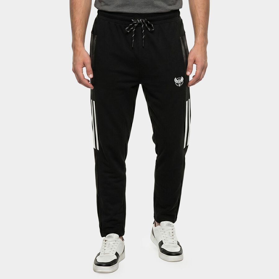 Men's Black Straight Fit Track Pants, काला, large