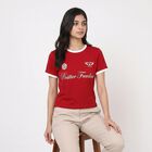 Women's Red Cotton Blend Round Neck Regular T-Shirt, Red, small