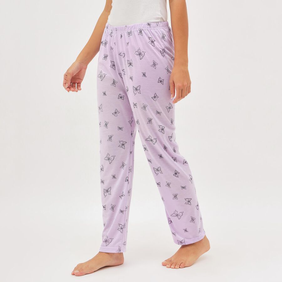 Women's Soft Lavender Butterfly Print Elastic Waist Pyjama, Lilac, large image number null