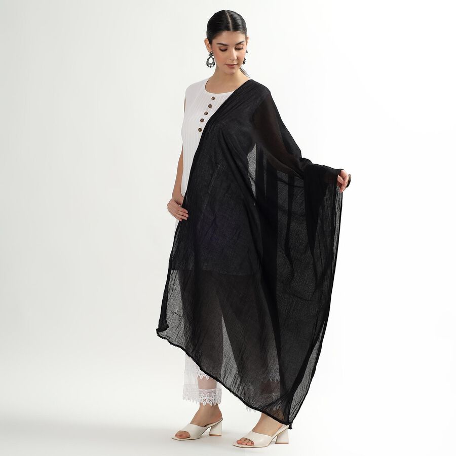 Women's Jet Black Cotton Blend Solid Dupatta, Black, large image number null