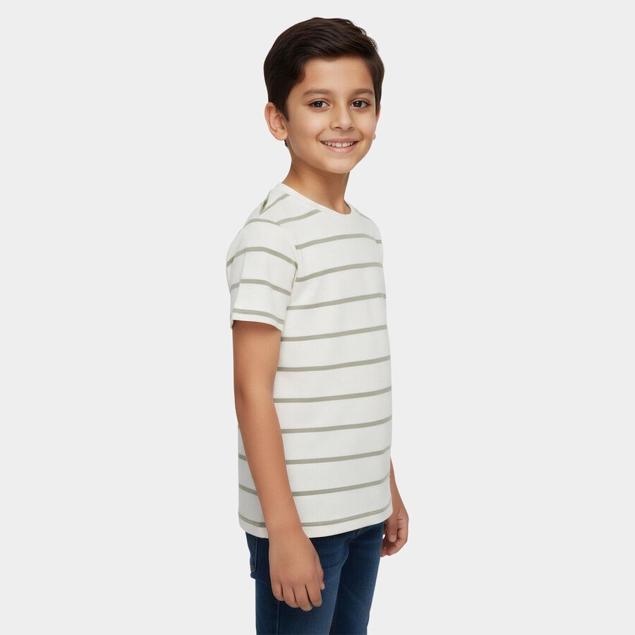 Boys Off-White Round Neck Casual Half Sleeve T-Shirt, Off White, large
