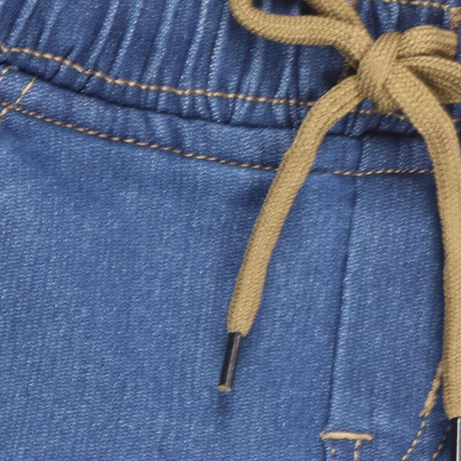 Boys' Stonewashed Blue Regular Fit Elastic Waist Jeans, मध्यम नीला, large image number null