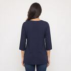 Women's Navy Blue Round Neck Embroidered Kurti, Navy Blue, small