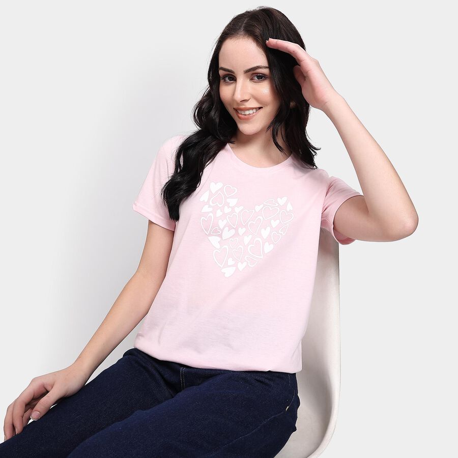 Ladies' Round Neck T-Shirt, गुलाबी, large