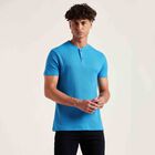 Cotton Solid Henley T-Shirt, Mid Blue, small image number null