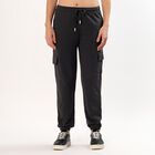 Women's Charcoal Black Cargo Fit Cuffed Track Pants, Dark Grey, small image number null
