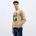 Men's Muted Beige Crew Neck Graphic Sweatshirt, गहरा पीला, small image number null