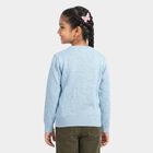 Girls Light Blue Crew Neck Printed Pullover, हल्का नीला, small