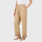 Women's Beige Regular Fit Lace Hem Solid Palazzos, गहरा पीला, small