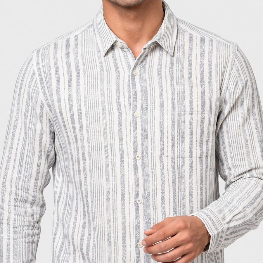 Men's Grey 100% Cotton Long Sleeve Collar Shirt, Light Grey, large