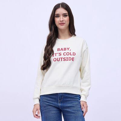 Women's Cream Crew Neck Casual Sweatshirt