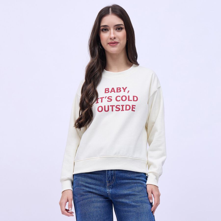 Women's Cream Crew Neck Casual Sweatshirt, गहरा पीला, large image number null