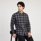 Men's Grey Cotton Long Sleeve Spread Collar Casual Shirt, गहरा ग्रे, small