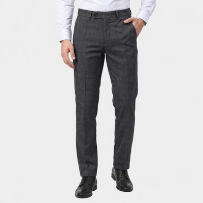 Men's Navy Blue Slim Fit Textured Formal Trousers