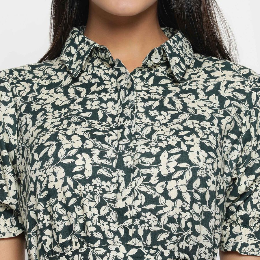 All Over Print Knee Length Dress, Dark Green, large image number null