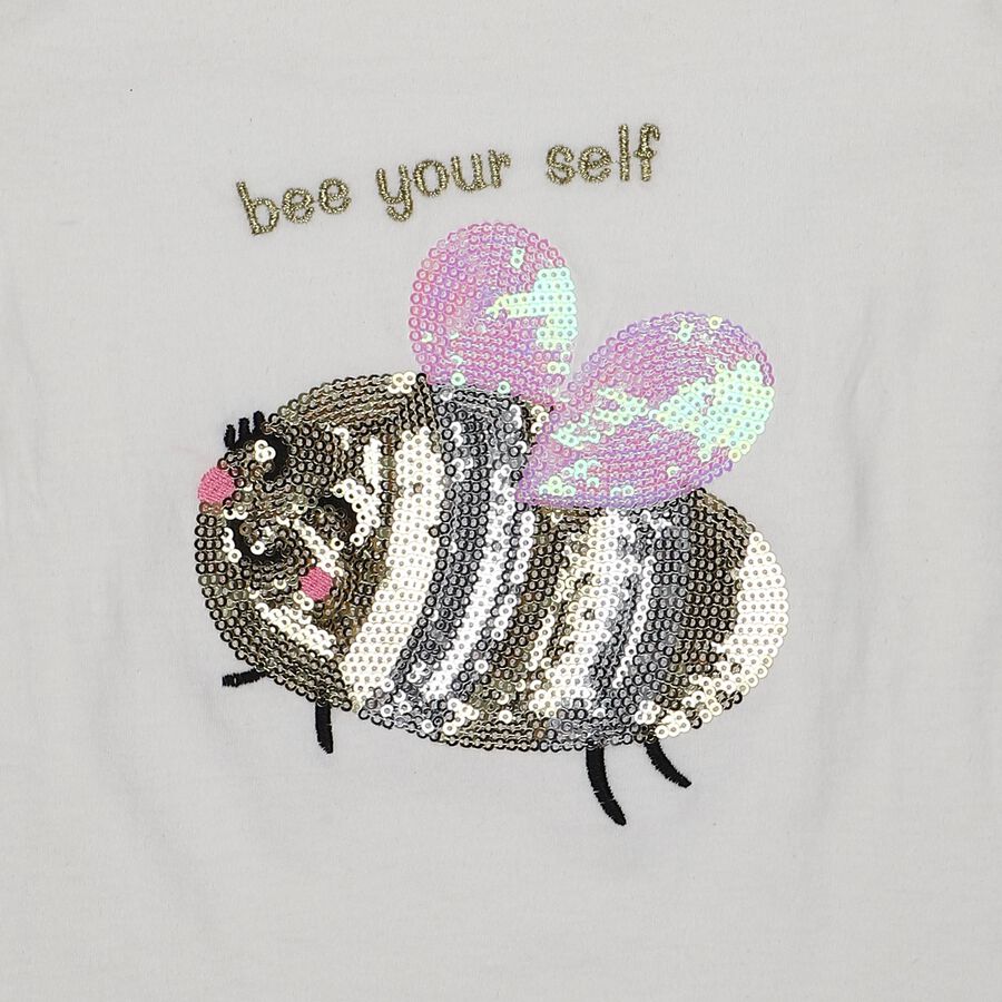 Girls' White Cotton Round Neck Casual T-Shirt, सफ़ेद, large