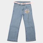 Girls' Light Blue Wide Leg Embroidered Jeans, हल्का नीला, small