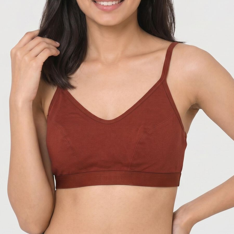 Women's Brown Cotton Blend V-Neck Bralette Bra, Brown, large