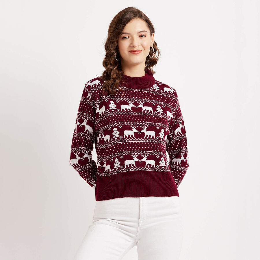 Turtle Neck Pullover, Maroon, large image number null